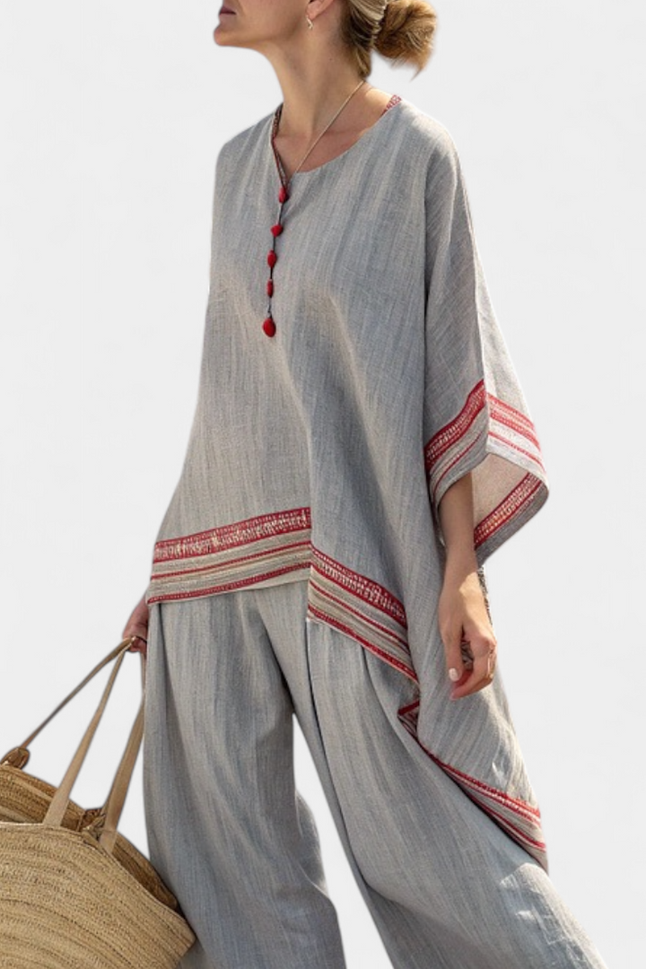 Rossella – Sophisticated Asymmetrical Blouse and Wide-Leg Ethnic Pants