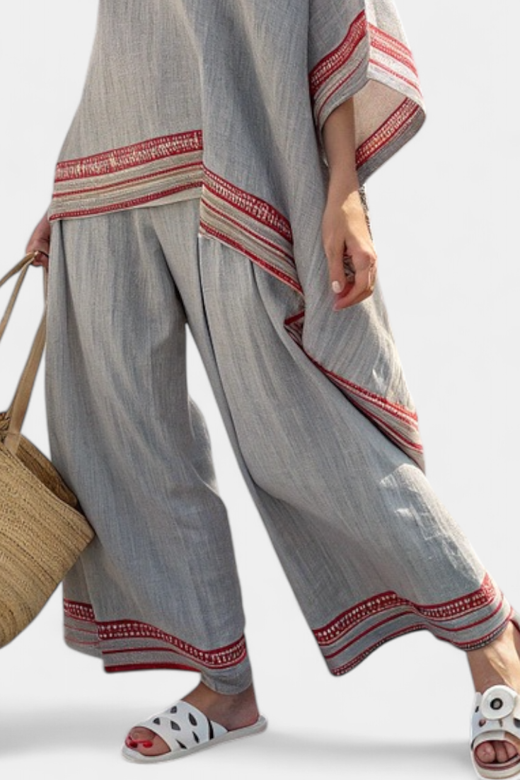 Rossella – Sophisticated Asymmetrical Blouse and Wide-Leg Ethnic Pants