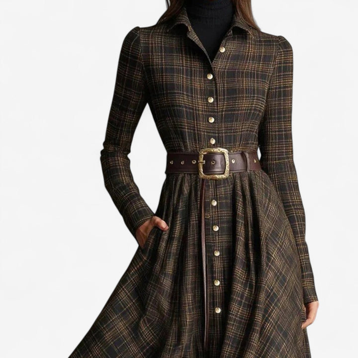 Sara - Elegant Maxi Check Dress