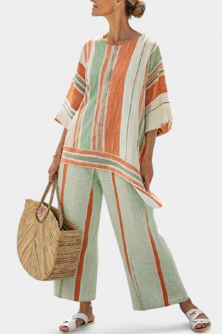 Elisabetta – elegant asymmetrical top and wide-leg pants