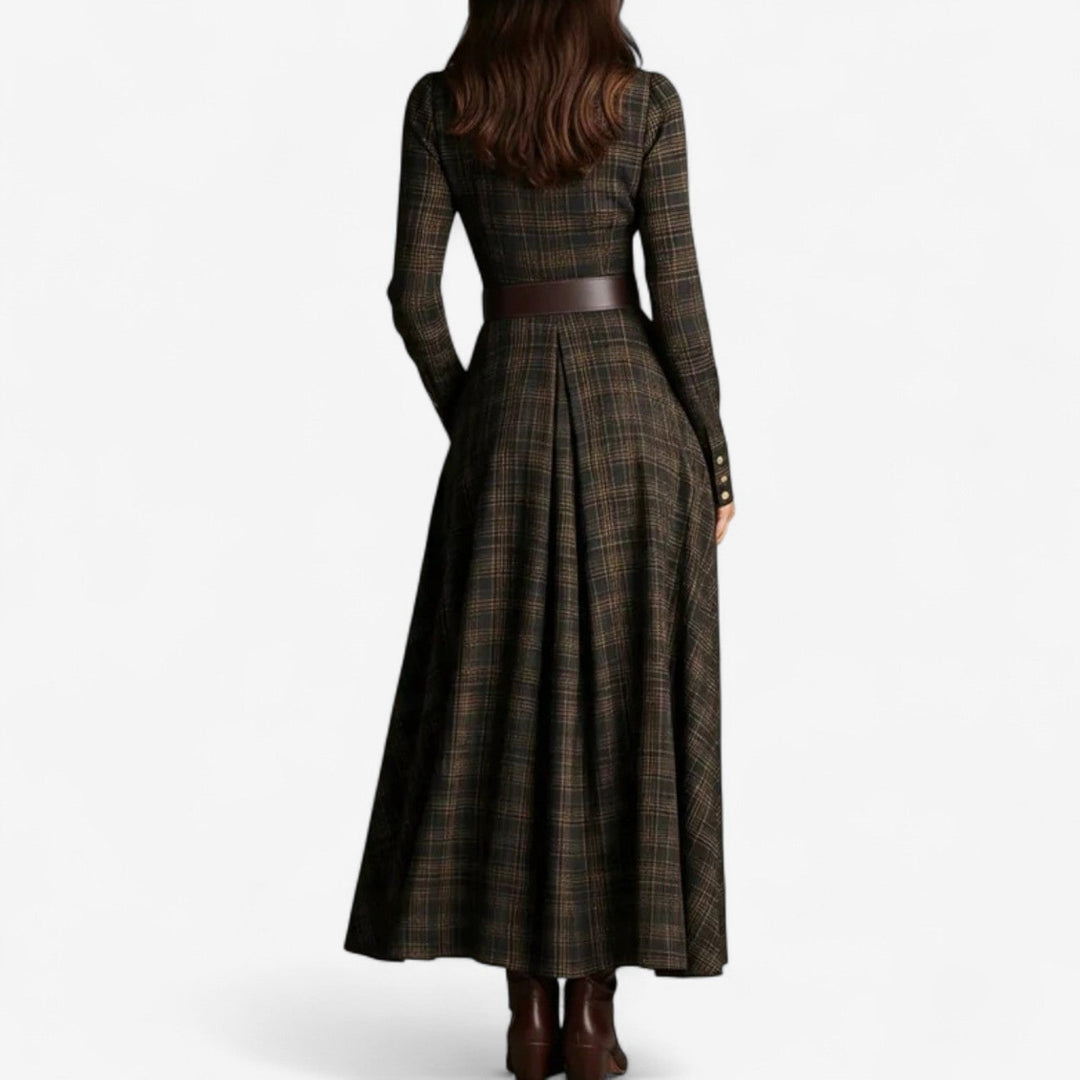 Sara - Elegant Maxi Check Dress