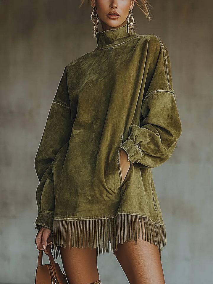 Darcie | Suede Tunic Dress with Fringes