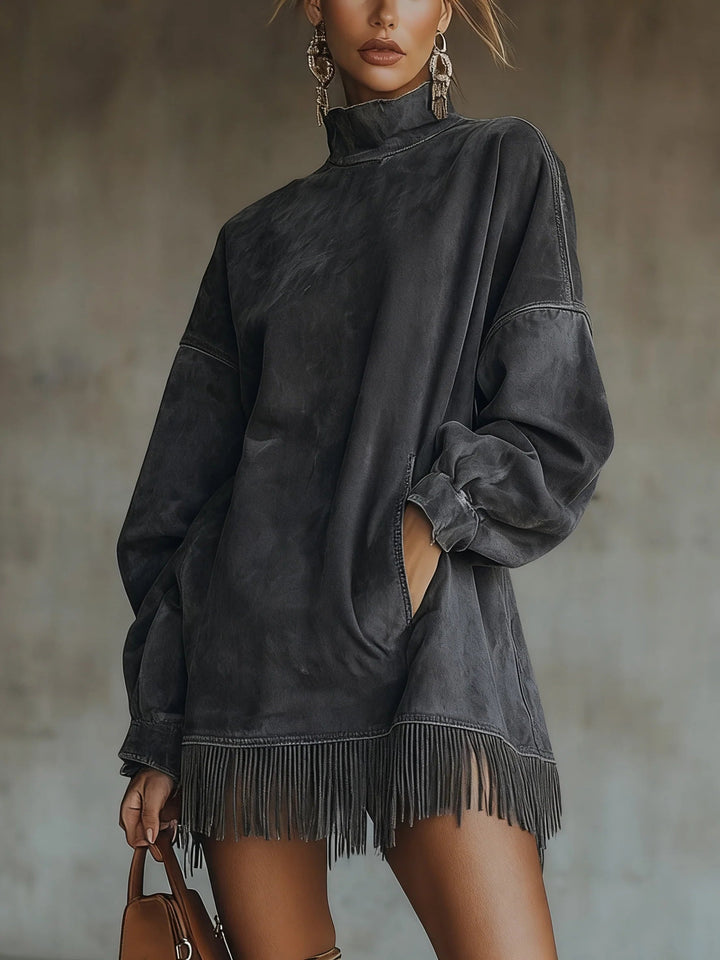 Darcie | Suede Tunic Dress with Fringes