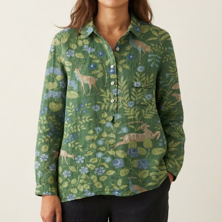 Elena – Linen Patterned Shirt