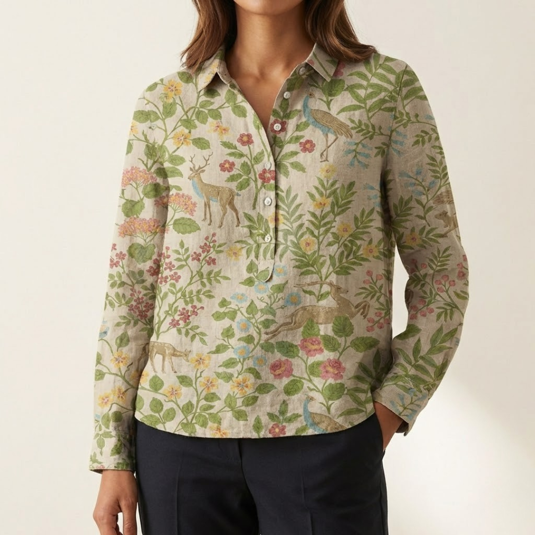 Elena – Linen Patterned Shirt