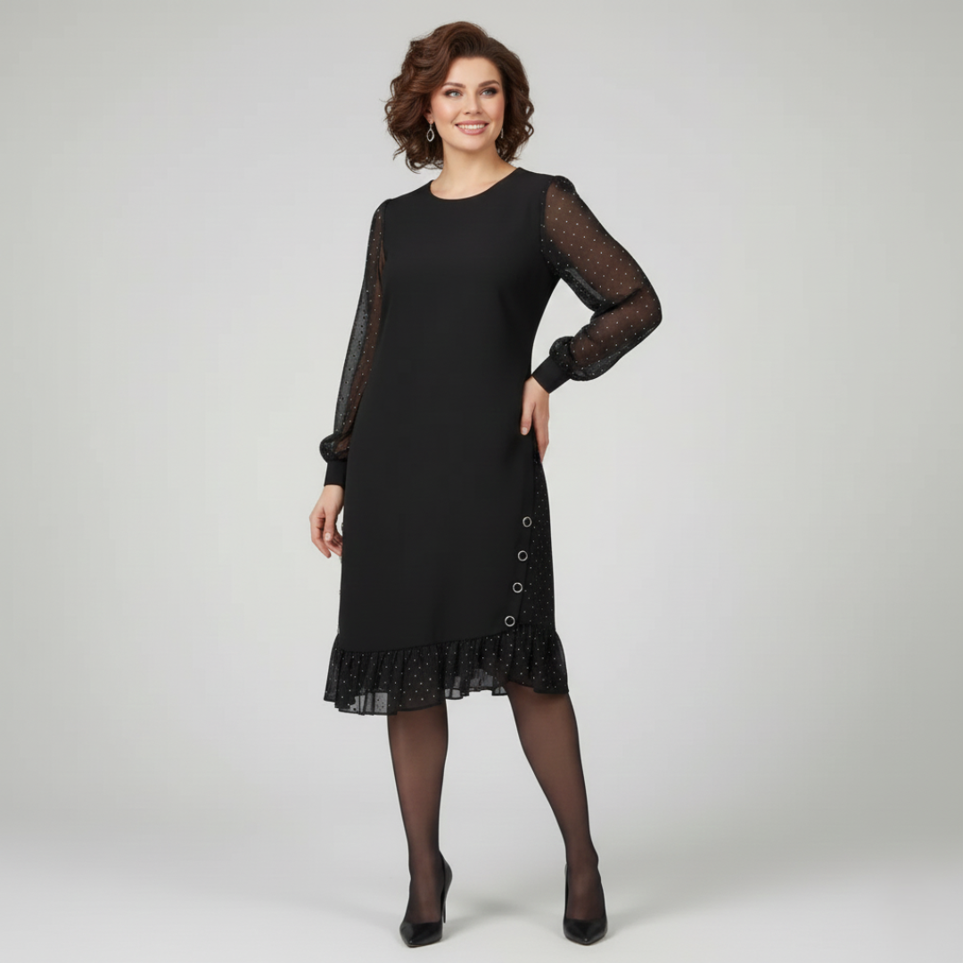 Gianna - Elegant Black Dress with Embroidered Sleeves