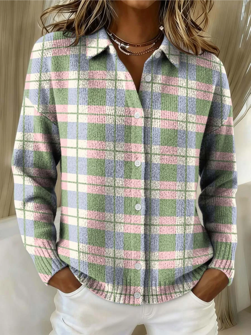 LENA | PASTEL CHECK KNIT BLOUSE