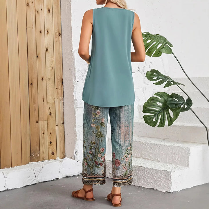 Fashionable Sleeveless Asymmetric Vest Pants Set 2026 New Women's Cross-Border Clothing Plant Floral Print Elegant Commute Style