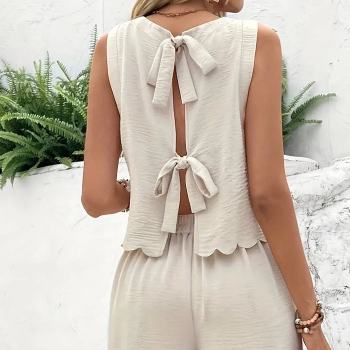 2025 Summer Women's Two Piece Set Fashion Sleeveless Vest Casual Trousers Set New Lace Up Top And Wide Leg Pants Women Clothing