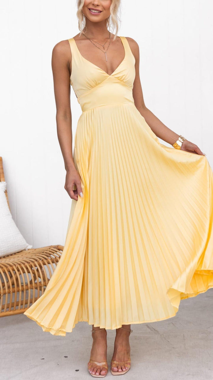 Victoria™ - Yellow Pleated Wedding Guest Maxi Dress