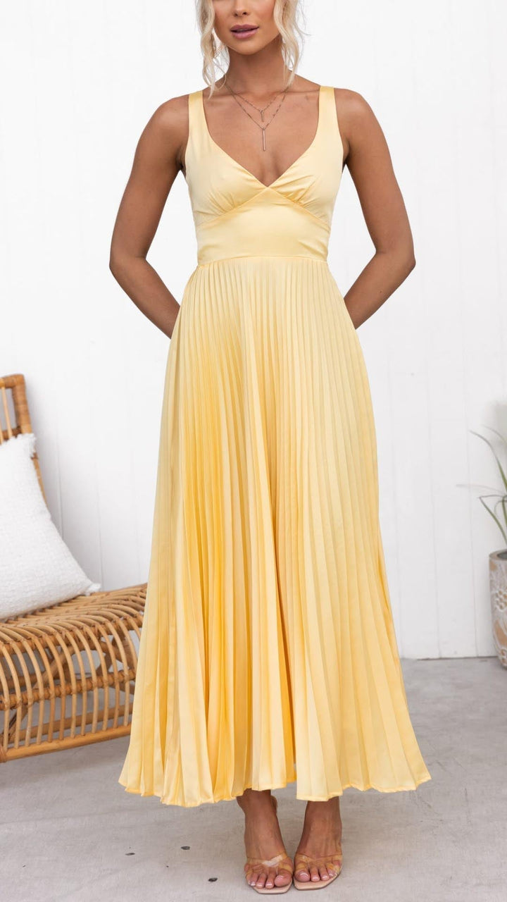 Victoria™ - Yellow Pleated Wedding Guest Maxi Dress