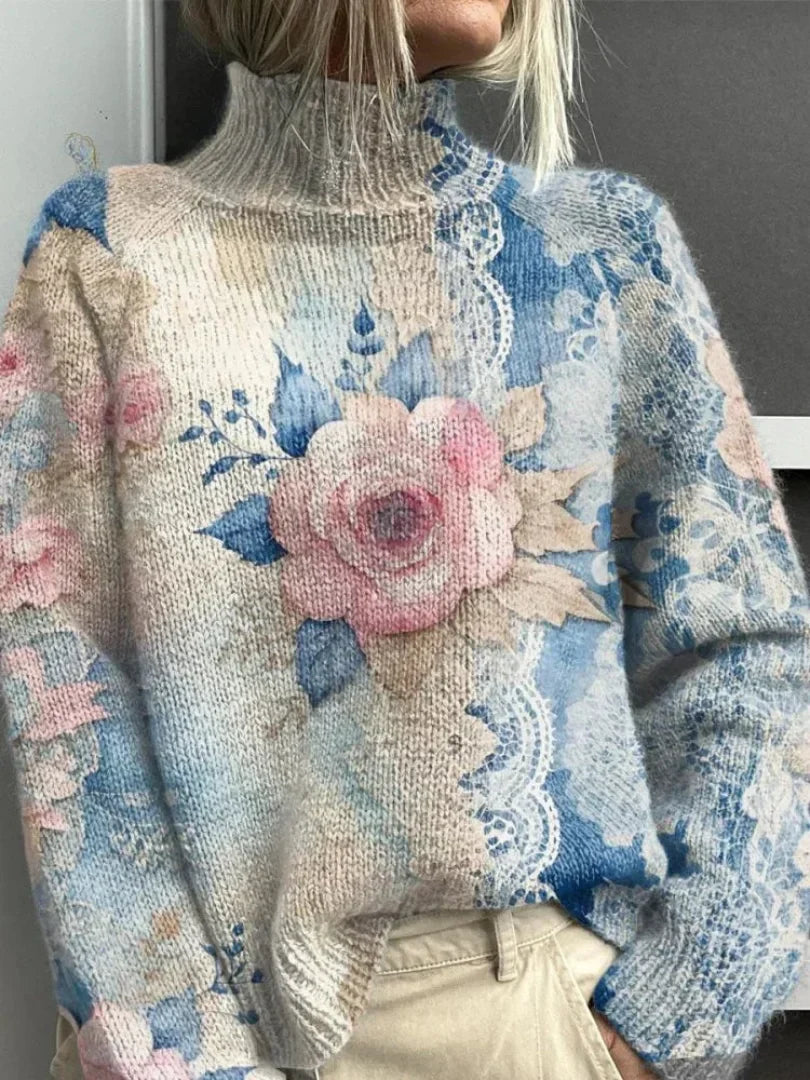 Roos - Sweater with High Collar and Lace