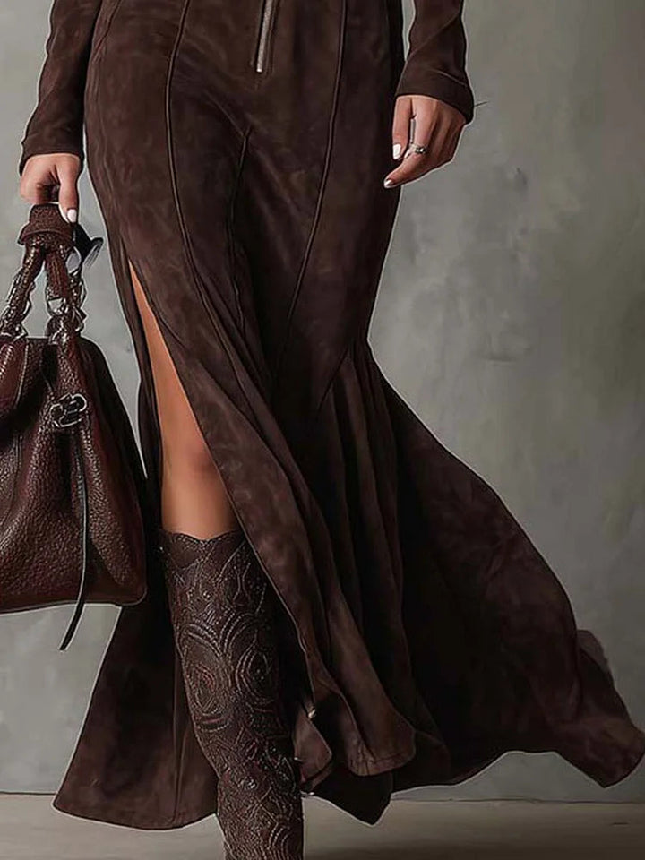 Julina | Elegant Long Dress Made of Imitation Suede