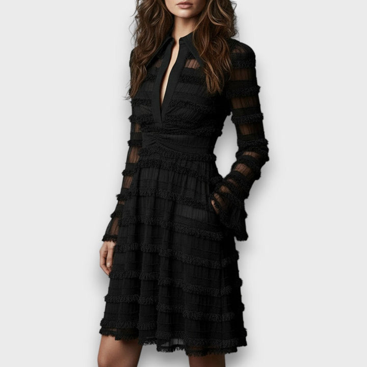 Parisa – Sheer Fringe Midi Dress