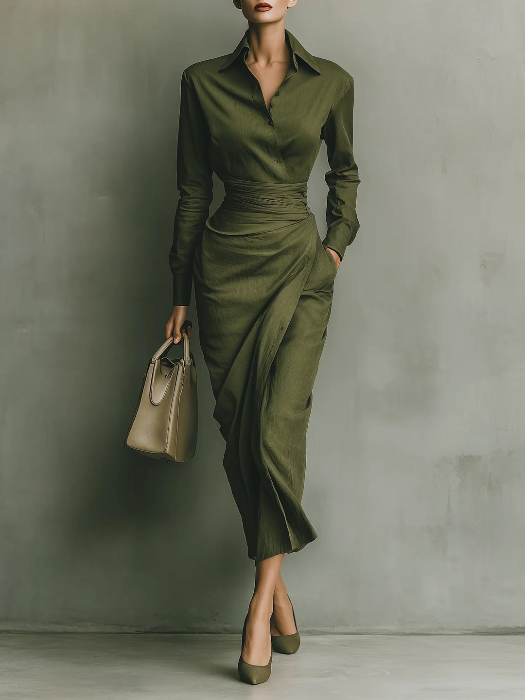 Kaelynne – Wrap Dress with Slim Collar