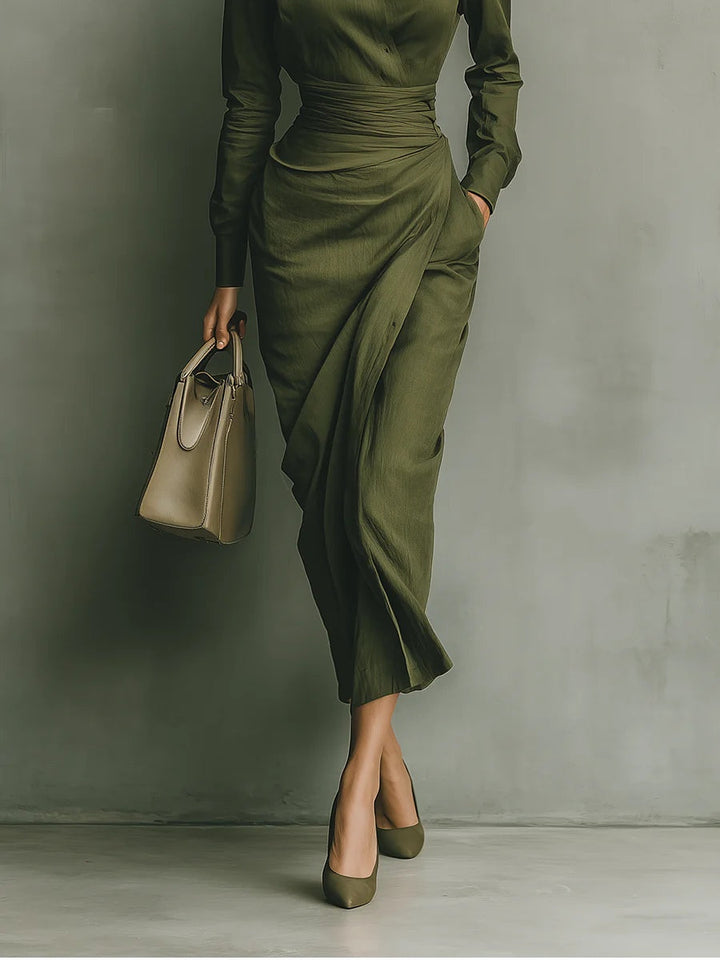 Kaelynne – Wrap Dress with Slim Collar