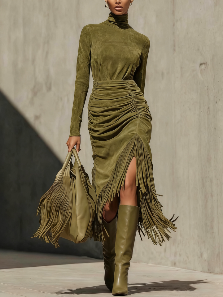 Oliva – Midi Wrap Dress in Suede Effect