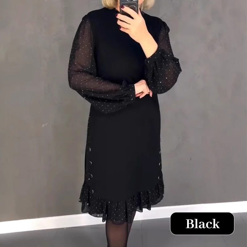 Thessariae - Elegant Dress with Crystals and Round Neck