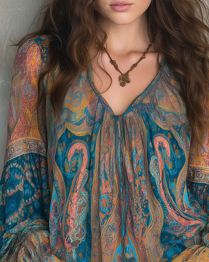 Sorella | Bohemian V-Neck Blouse with Flared Sleeves