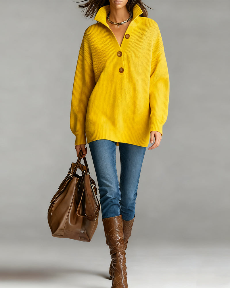 Janella - Elegant Three-Button Collar Sweater