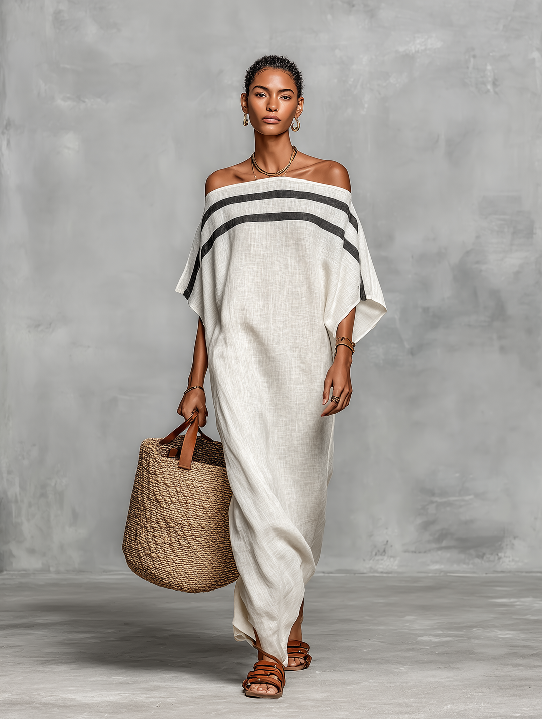 Thérèse | Robe Maxi en Lin Épaules Dénudées