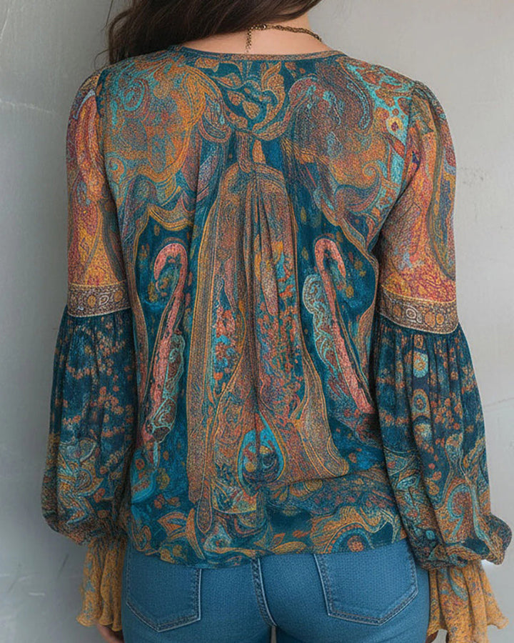 Sorella | Bohemian V-Neck Blouse with Flared Sleeves