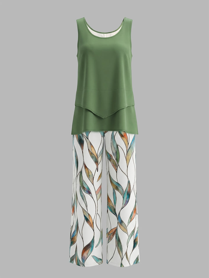 Women'S Casual Solid Short Sleeve Top And Floral Print Wide Leg Pants