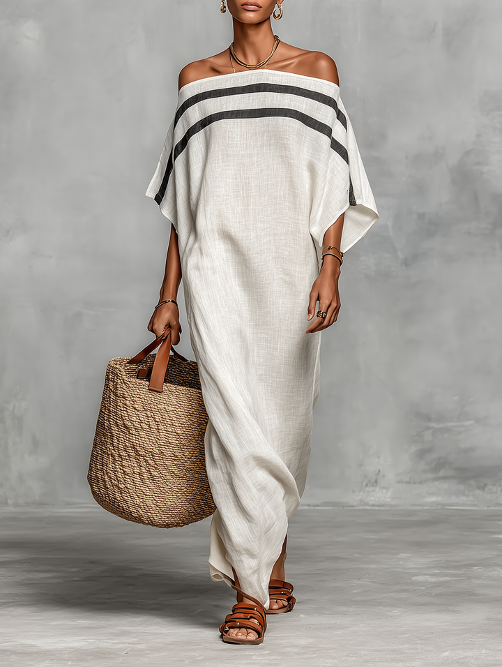 Thérèse | Robe Maxi en Lin Épaules Dénudées