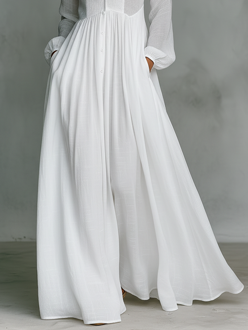 Françoise | Robe Maxi Lin Patchwork Col Montant