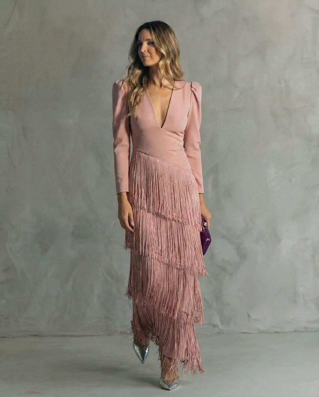 Elara™ | Elegant midi dress with fringe sleeves