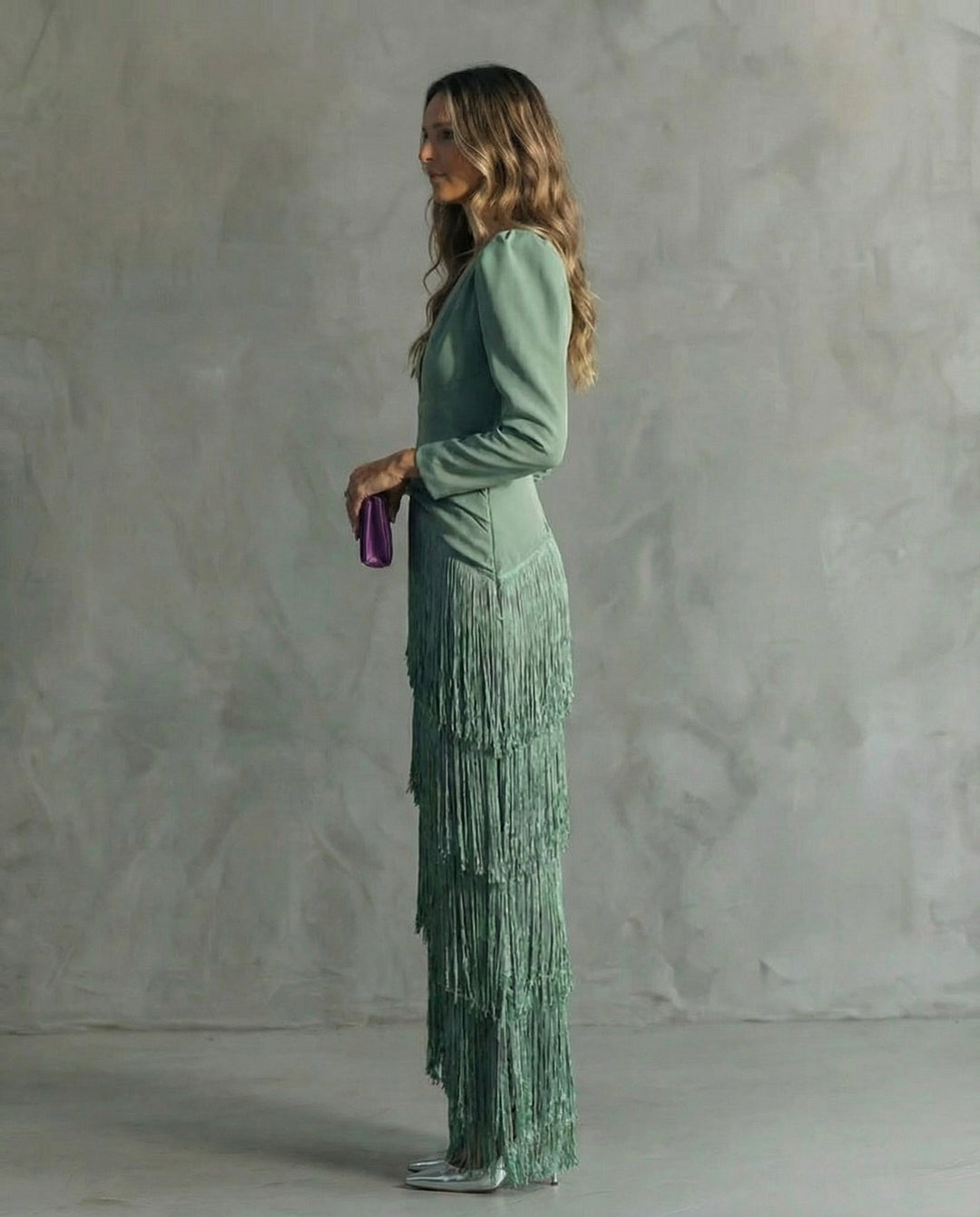 Elara™ | Elegant midi dress with fringe sleeves