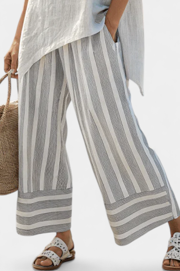 Fiorella – elegant asymmetric blouse and striped pants