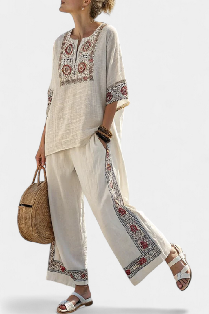 Tiziana – Essential Embroidered Blouse and Wide Pants