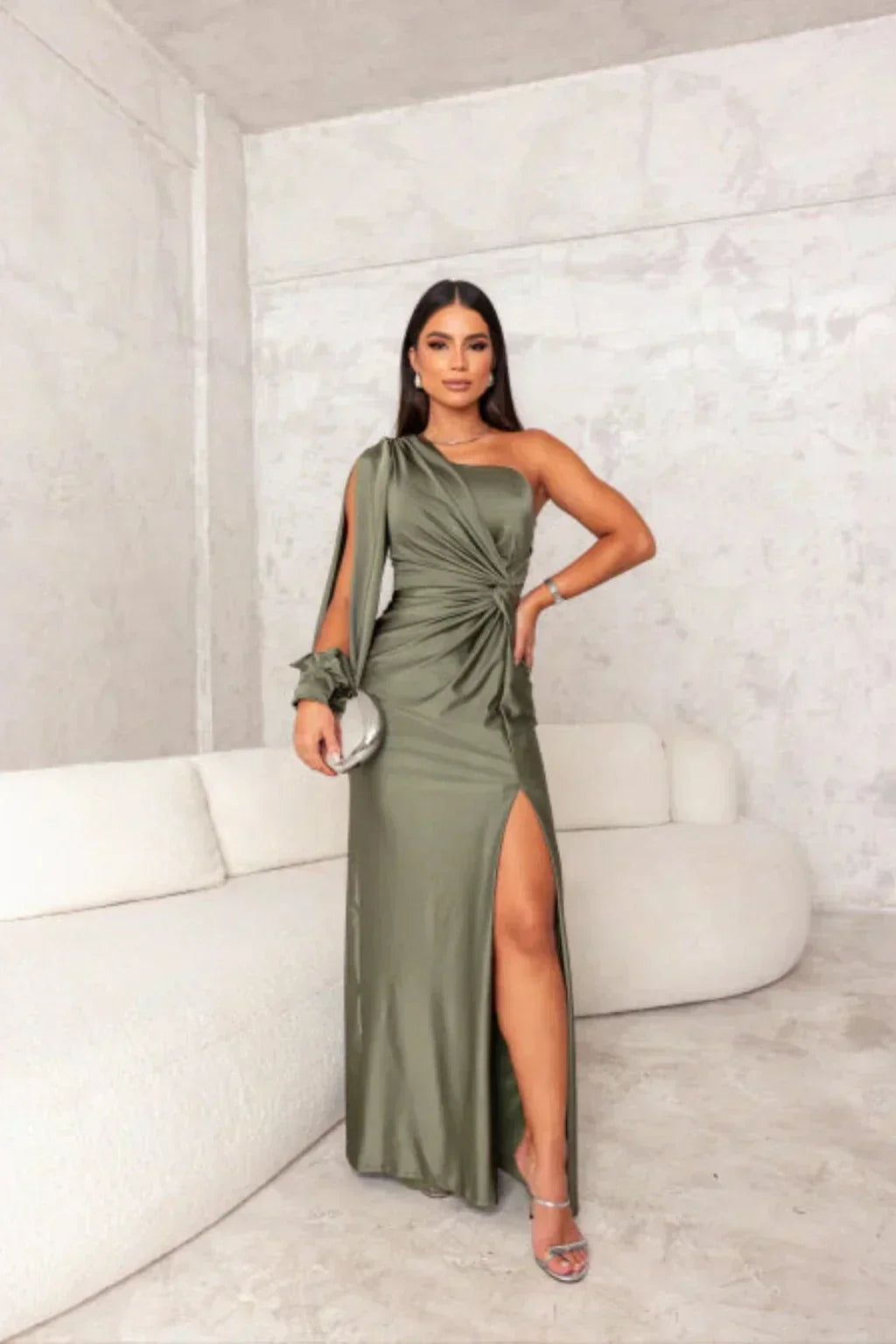 Estella - One-Sleeve Elegant Wedding Guest Maxi Dress