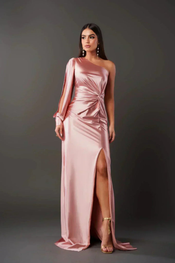 Estella - One-Sleeve Elegant Wedding Guest Maxi Dress