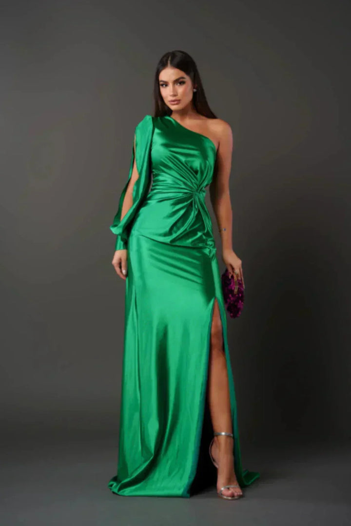 Estella - One-Sleeve Elegant Wedding Guest Maxi Dress