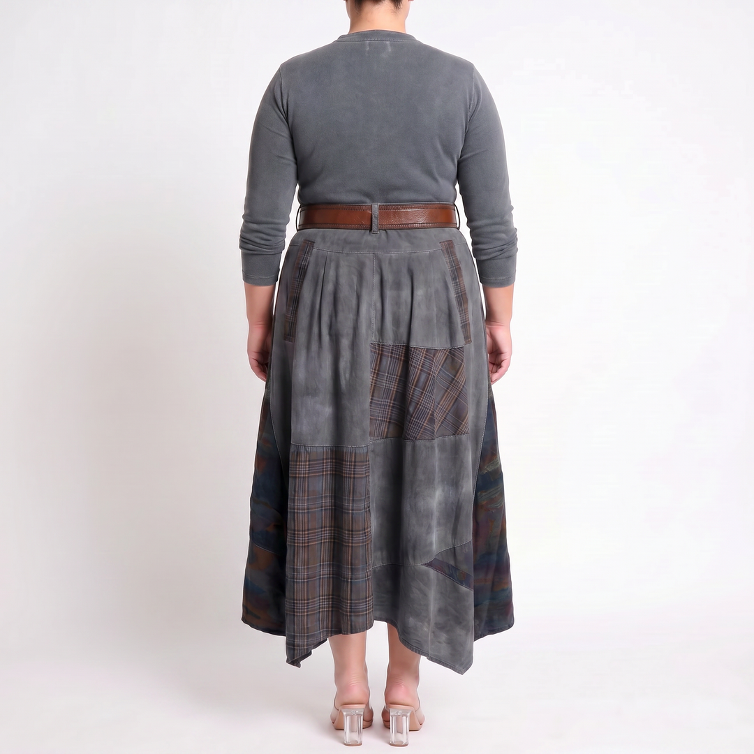 Leonora | Vintage Long Dress in Navy Blue Suede Check (Includes Belt)