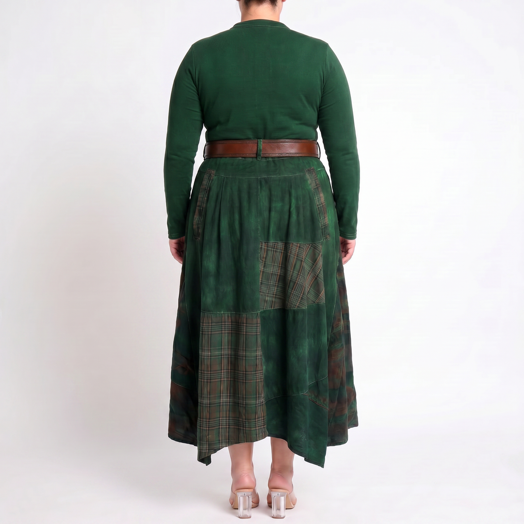 Leonora | Vintage Long Dress in Navy Blue Suede Check (Includes Belt)