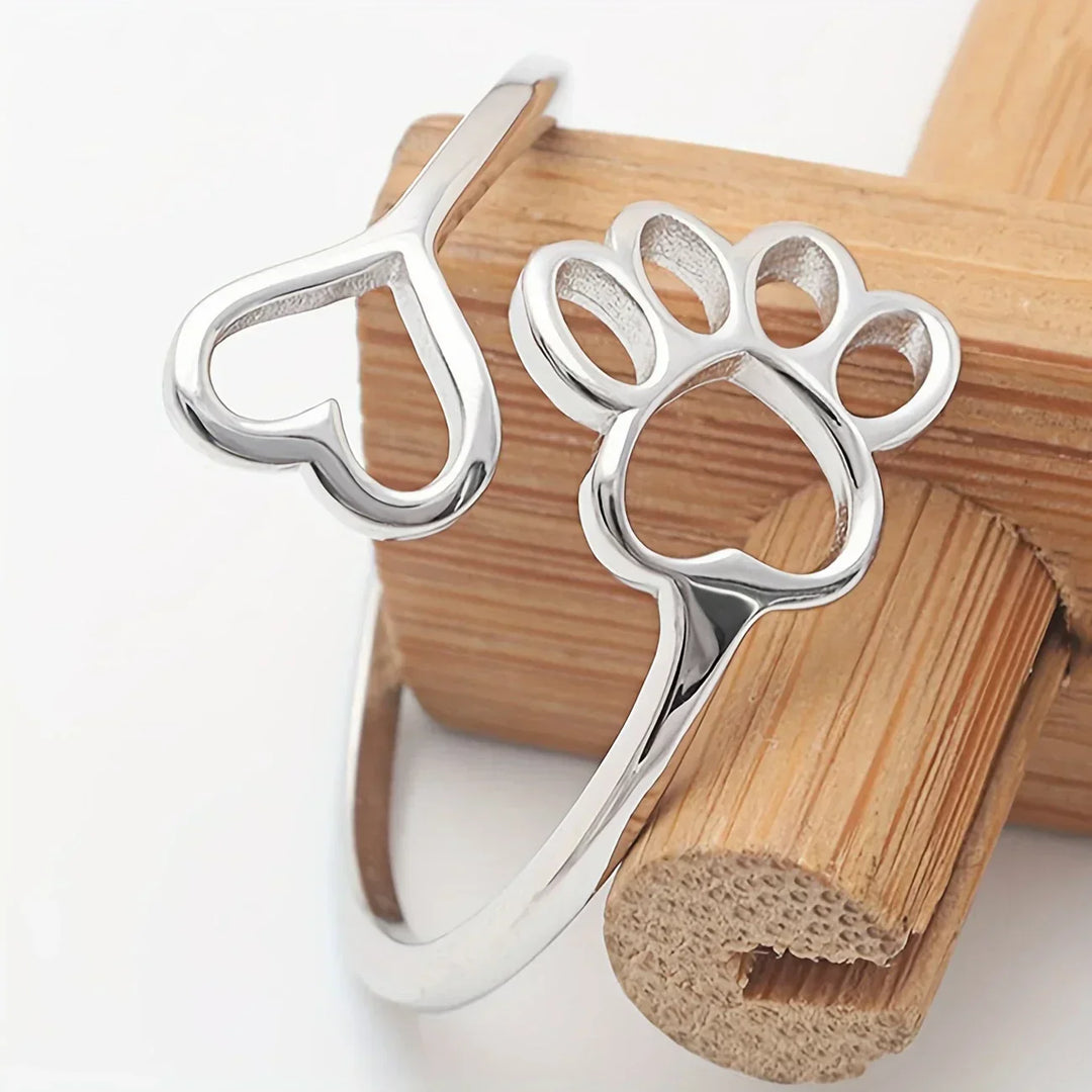 Handcrafted Ring with Paw and Heart