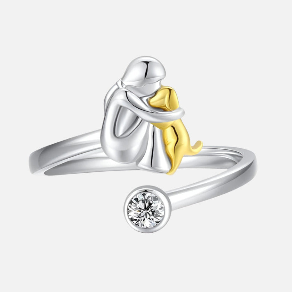 Silver ring with dog and zirconia stones