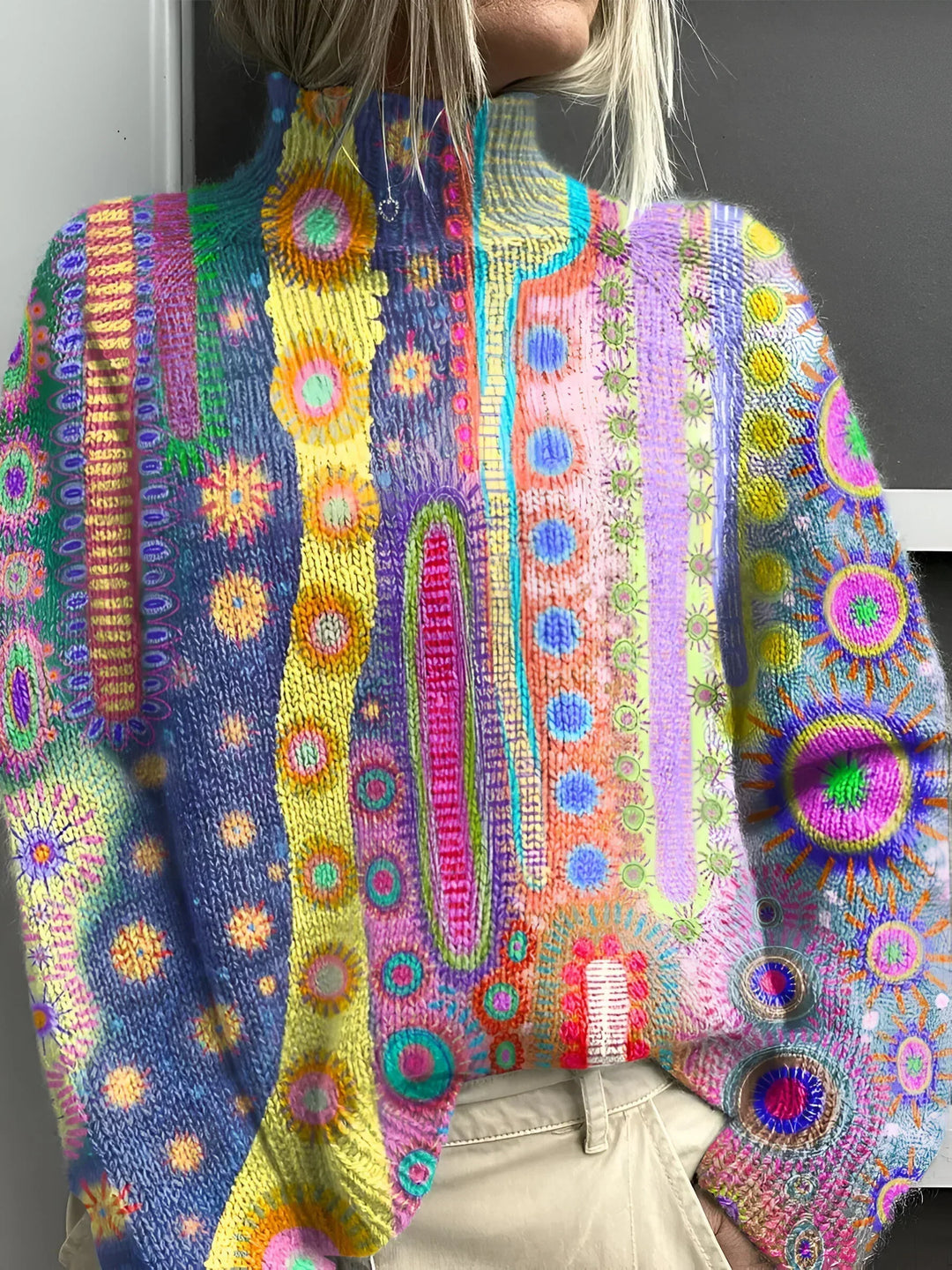Daphne - Sweater with a High Colorful Collar