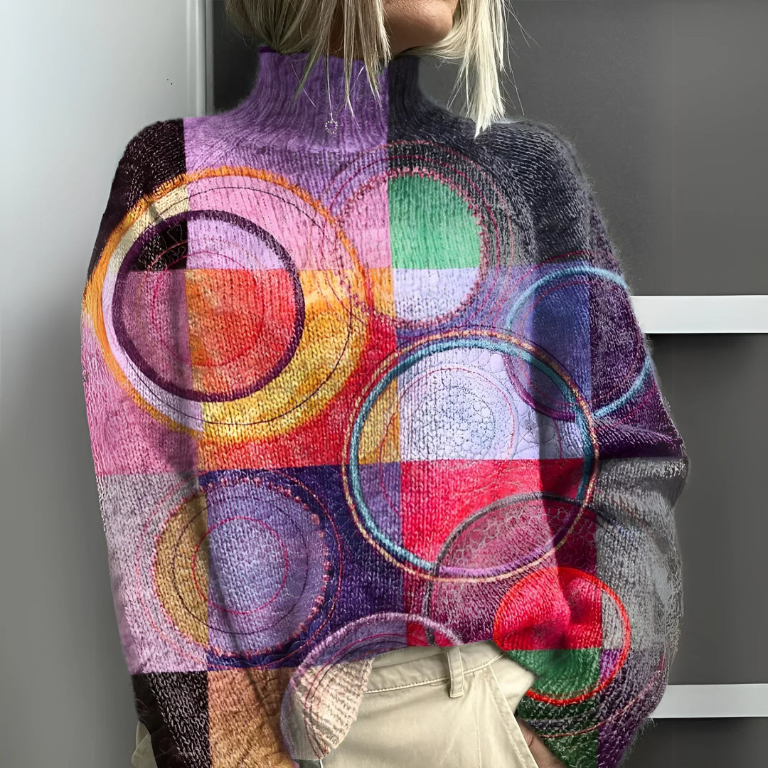 Jasmijn - Sweater with a High Collar in Block Color, Knitted