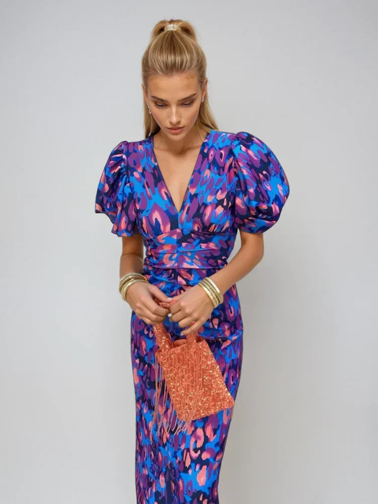 Oranit™ | Pleated Sleeve Colourful Dress