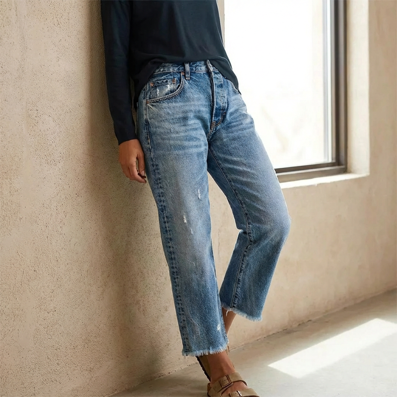 Clara™ | Retro Cropped Straight Jeans